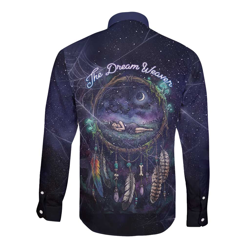 Dreamcatcher Native American Long Sleeve Button Shirt Feathers and Starry Night Sky The Dream Weaver Theme - Wonder Print Shop