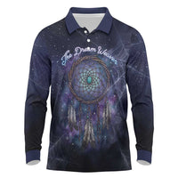 Dreamcatcher Native American Long Sleeve Polo Shirt Feathers and Starry Night Sky The Dream Weaver Theme - Wonder Print Shop