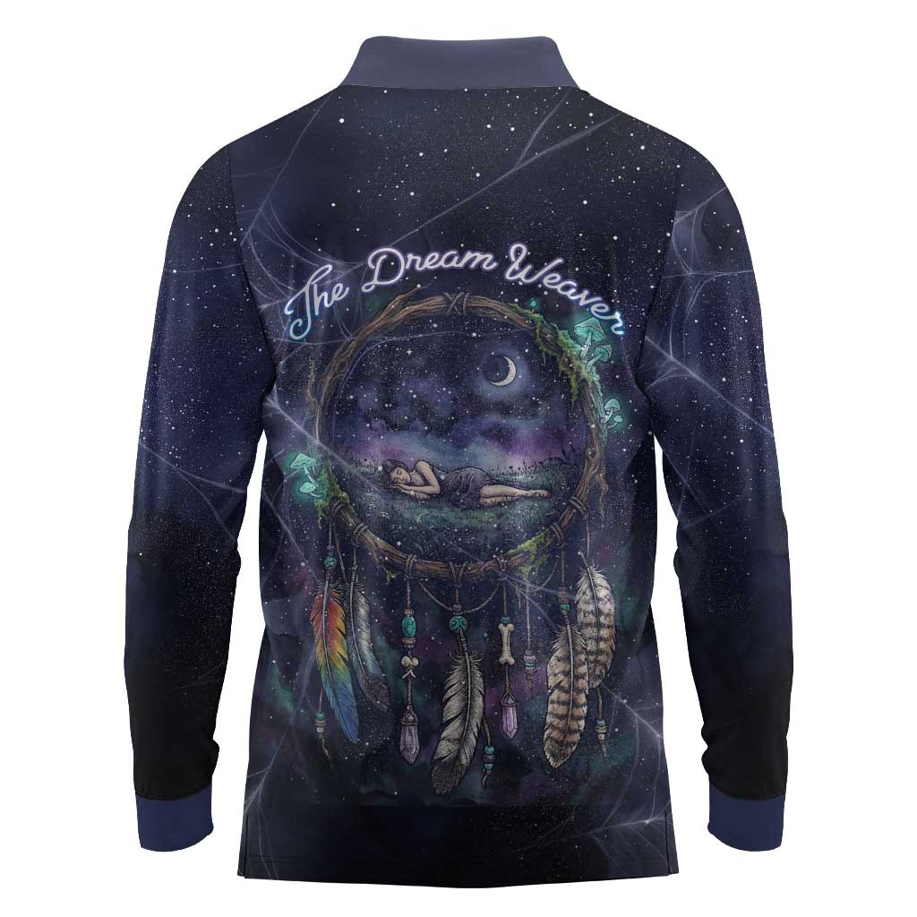 Dreamcatcher Native American Long Sleeve Polo Shirt Feathers and Starry Night Sky The Dream Weaver Theme - Wonder Print Shop