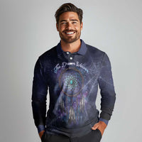Dreamcatcher Native American Long Sleeve Polo Shirt Feathers and Starry Night Sky The Dream Weaver Theme - Wonder Print Shop