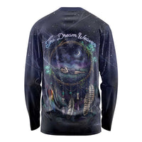 Dreamcatcher Native American Long Sleeve Shirt Feathers and Starry Night Sky The Dream Weaver Theme - Wonder Print Shop