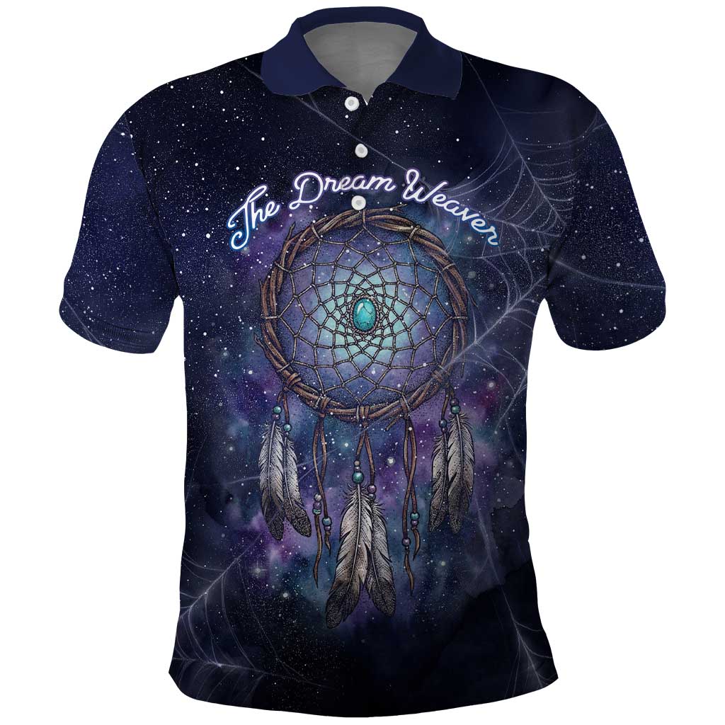 Dreamcatcher Native American Polo Shirt Feathers and Starry Night Sky The Dream Weaver Theme - Wonder Print Shop