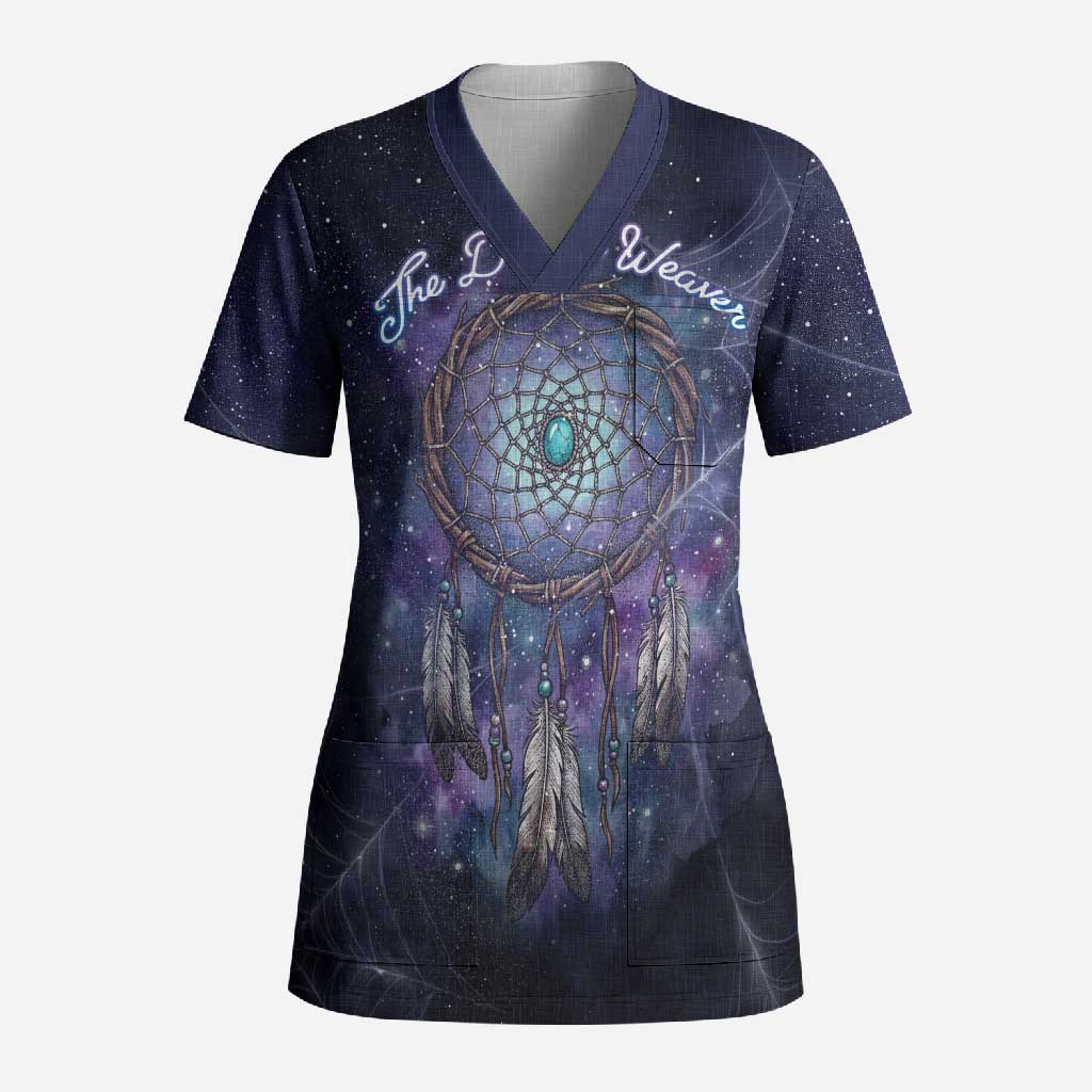 Dreamcatcher Native American Scrub Top Feathers and Starry Night Sky The Dream Weaver Theme - Wonder Print Shop