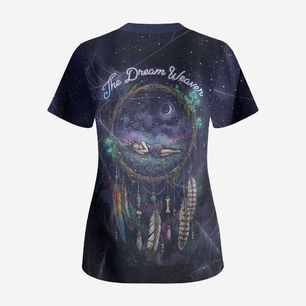 Dreamcatcher Native American Scrub Top Feathers and Starry Night Sky The Dream Weaver Theme - Wonder Print Shop