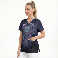 Dreamcatcher Native American Scrub Top Feathers and Starry Night Sky The Dream Weaver Theme - Wonder Print Shop