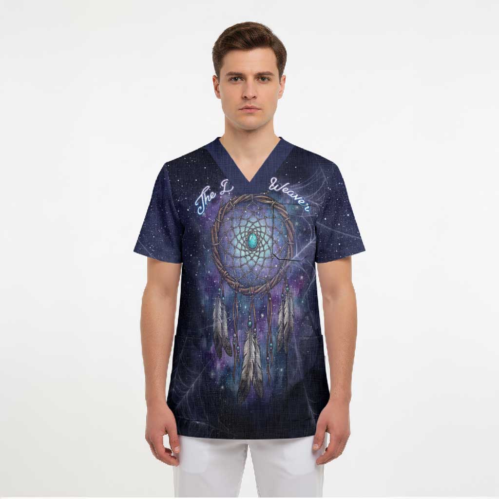 Dreamcatcher Native American Scrub Top Feathers and Starry Night Sky The Dream Weaver Theme - Wonder Print Shop