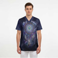 Dreamcatcher Native American Scrub Top Feathers and Starry Night Sky The Dream Weaver Theme - Wonder Print Shop
