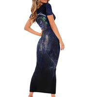 Dreamcatcher Native American Short Sleeve Bodycon Dress Feathers and Starry Night Sky The Dream Weaver Theme - Wonder Print Shop