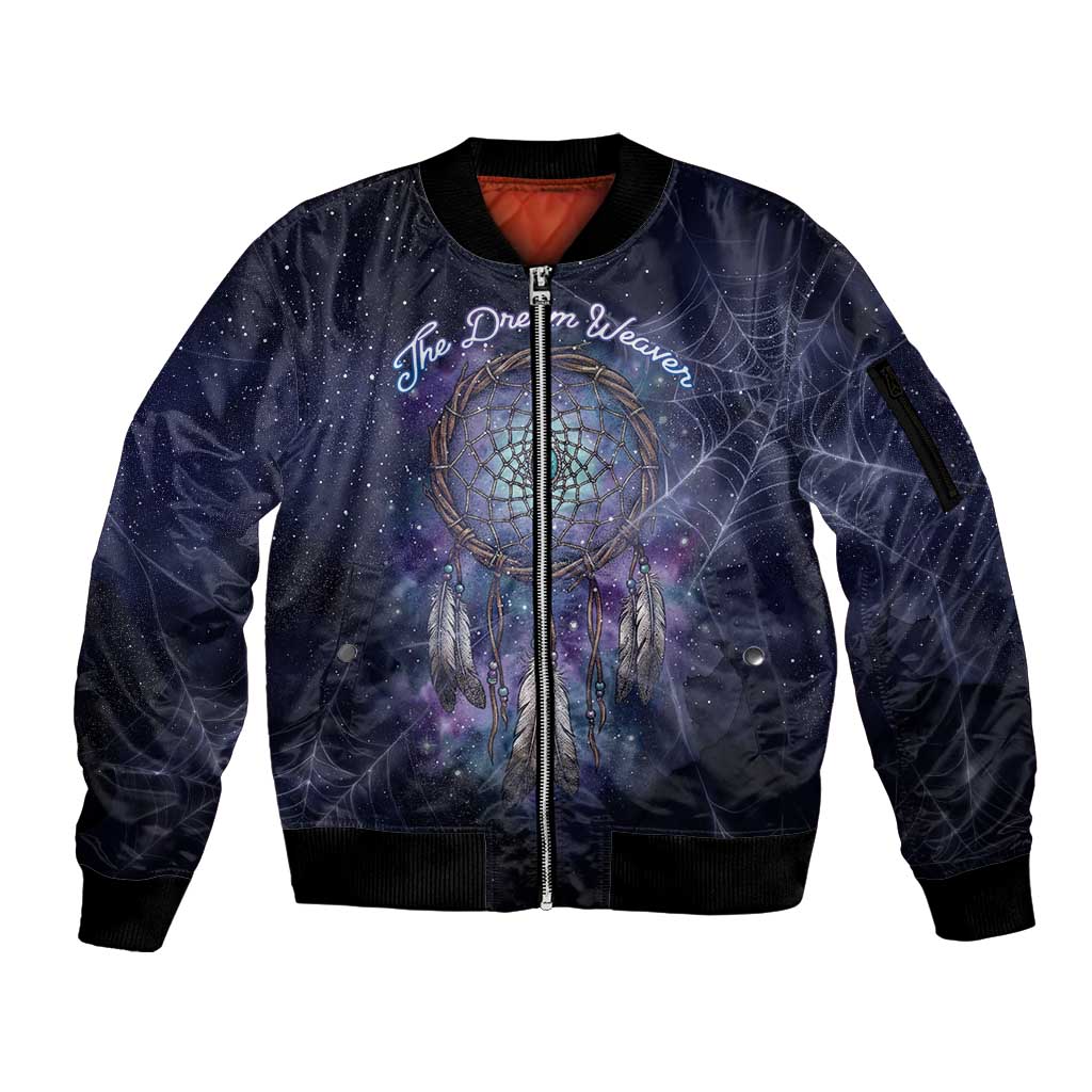 Dreamcatcher Native American Sleeve Zip Bomber Jacket Feathers and Starry Night Sky The Dream Weaver Theme - Wonder Print Shop