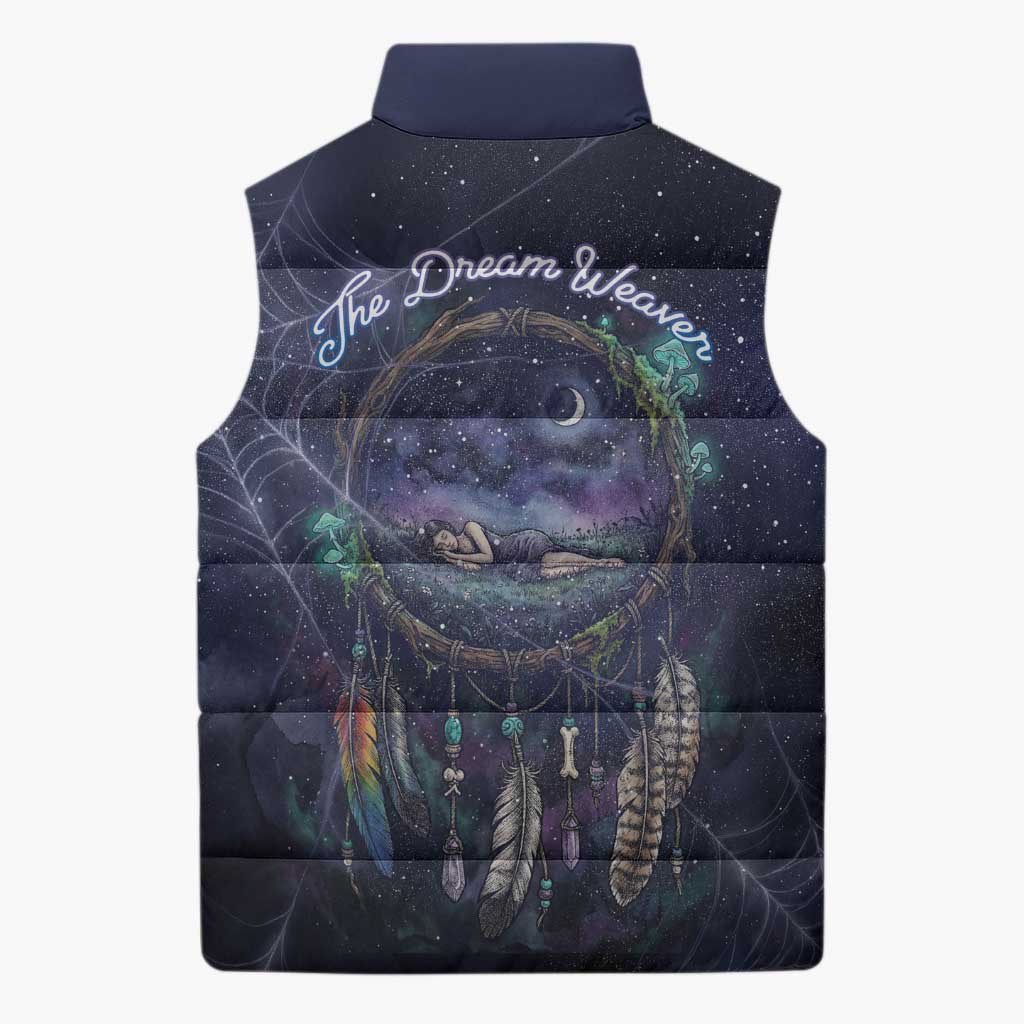 Dreamcatcher Native American Sleeveless Puffer Jacket Feathers and Starry Night Sky The Dream Weaver Theme - Wonder Print Shop