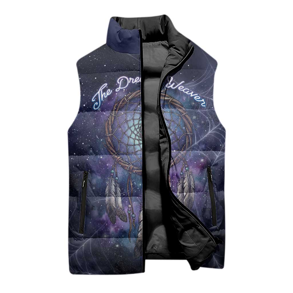 Dreamcatcher Native American Sleeveless Puffer Jacket Feathers and Starry Night Sky The Dream Weaver Theme - Wonder Print Shop