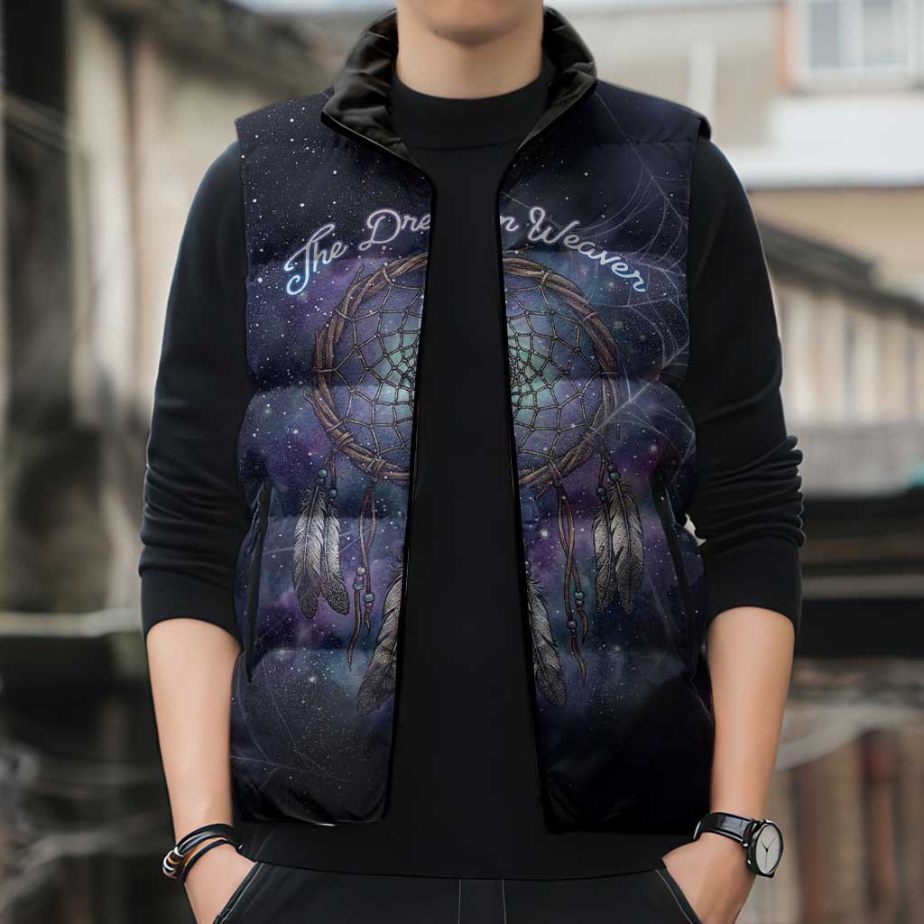 Dreamcatcher Native American Sleeveless Puffer Jacket Feathers and Starry Night Sky The Dream Weaver Theme - Wonder Print Shop