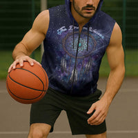 Dreamcatcher Native American Sleeveless Zip Hoodie Feathers and Starry Night Sky The Dream Weaver Theme - Wonder Print Shop