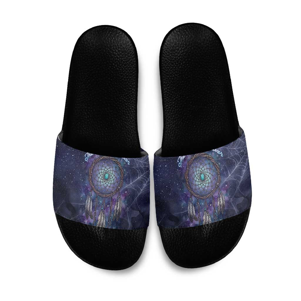 Dreamcatcher Native American Slide Sandals Feathers and Starry Night Sky The Dream Weaver Theme - Wonder Print Shop