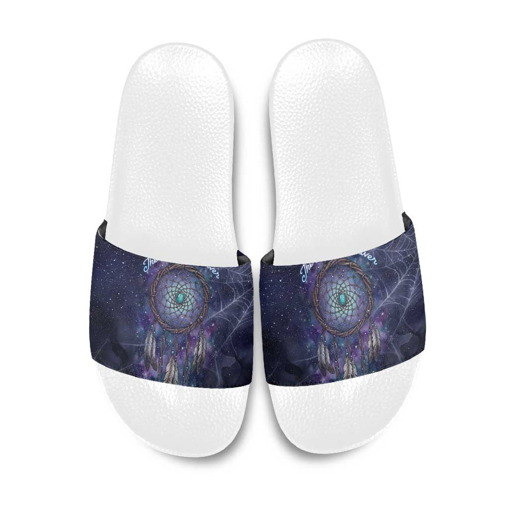 Dreamcatcher Native American Slide Sandals Feathers and Starry Night Sky The Dream Weaver Theme - Wonder Print Shop