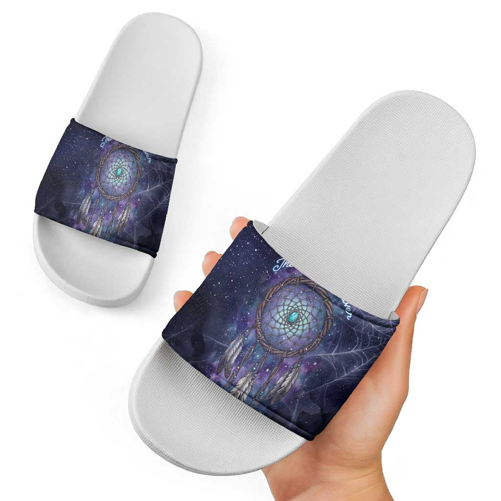 Dreamcatcher Native American Slide Sandals Feathers and Starry Night Sky The Dream Weaver Theme - Wonder Print Shop
