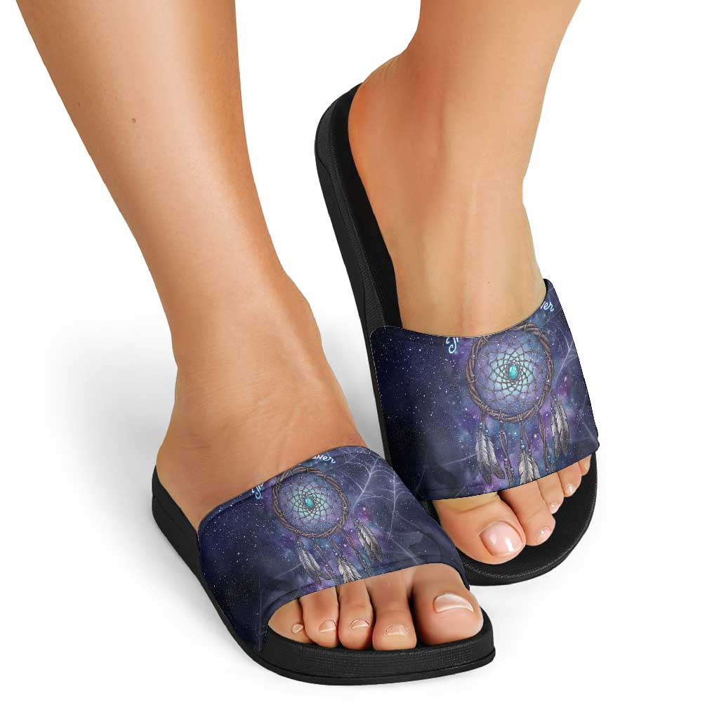 Dreamcatcher Native American Slide Sandals Feathers and Starry Night Sky The Dream Weaver Theme - Wonder Print Shop