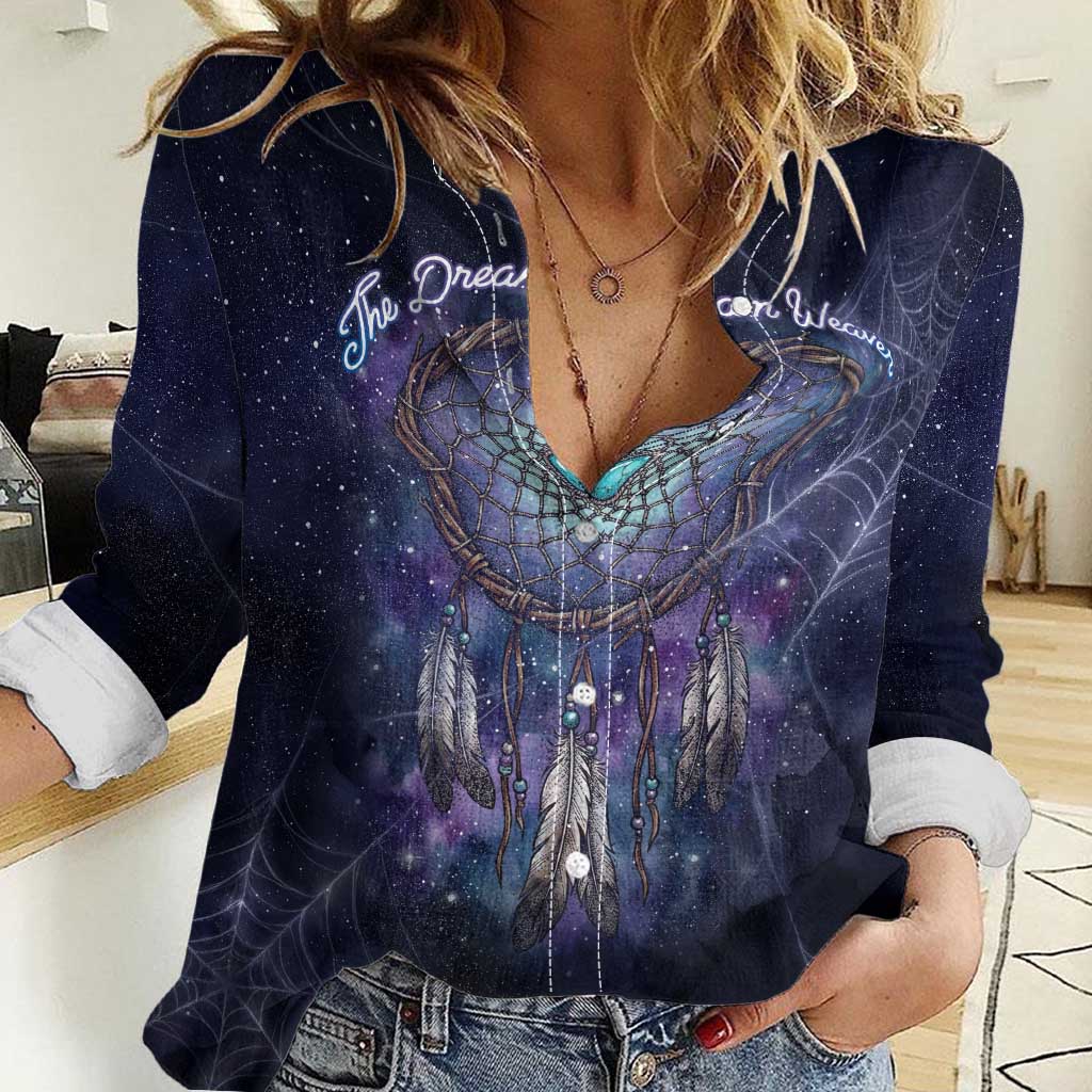 Dreamcatcher Native American Women Casual Shirt Feathers and Starry Night Sky The Dream Weaver Theme - Wonder Print Shop