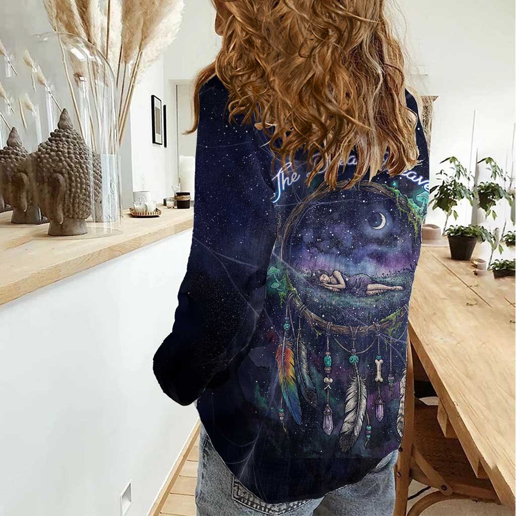 Dreamcatcher Native American Women Casual Shirt Feathers and Starry Night Sky The Dream Weaver Theme - Wonder Print Shop