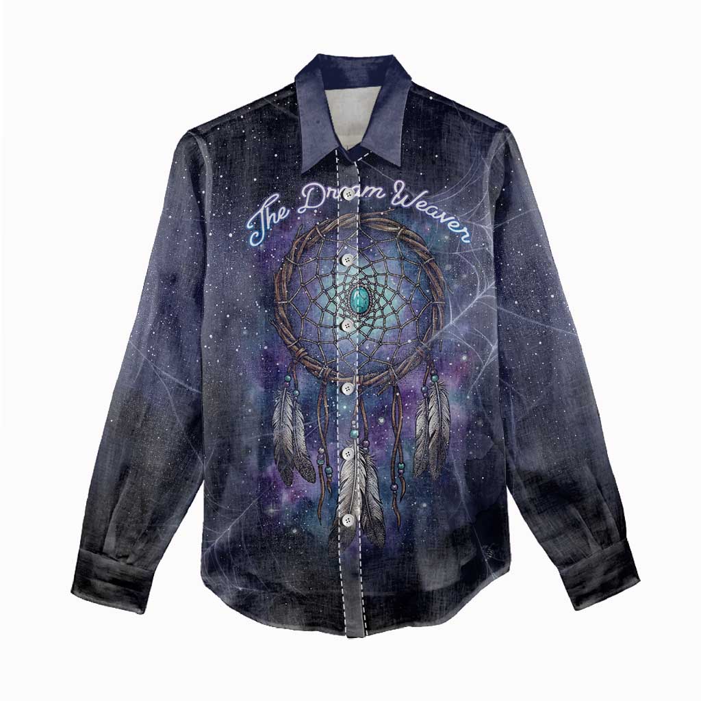 Dreamcatcher Native American Women Casual Shirt Feathers and Starry Night Sky The Dream Weaver Theme - Wonder Print Shop