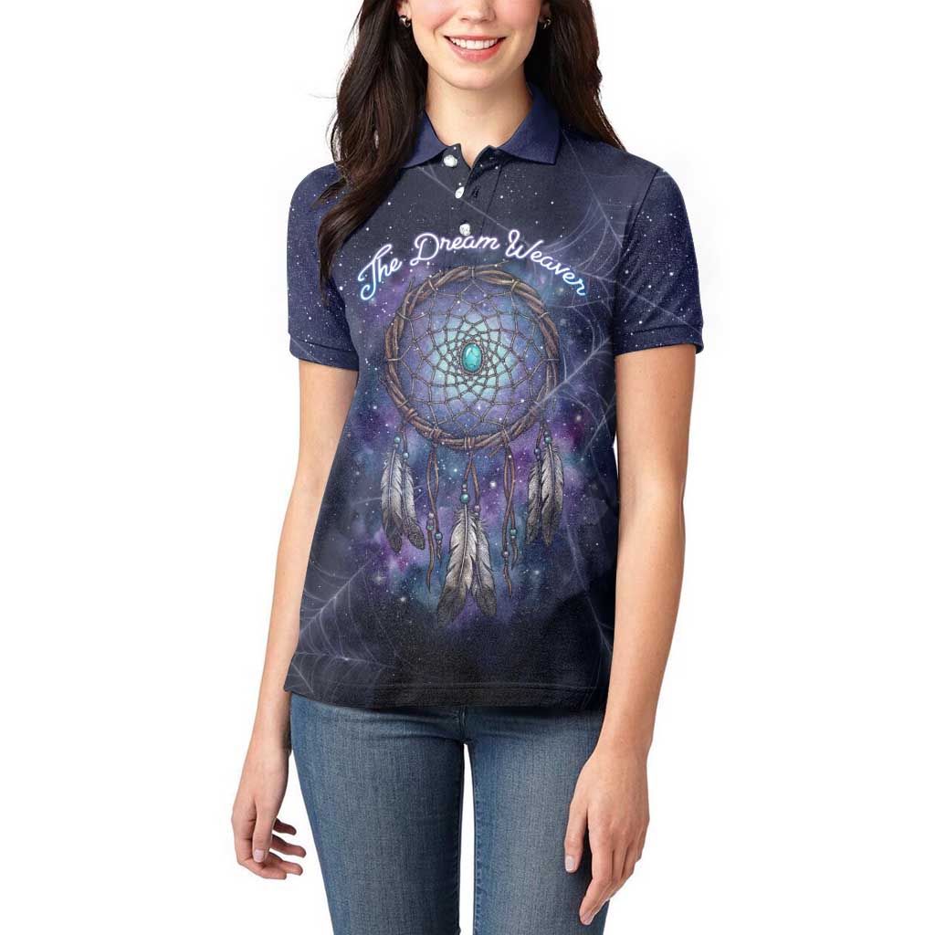 Dreamcatcher Native American Women Polo Shirt Feathers and Starry Night Sky The Dream Weaver Theme - Wonder Print Shop