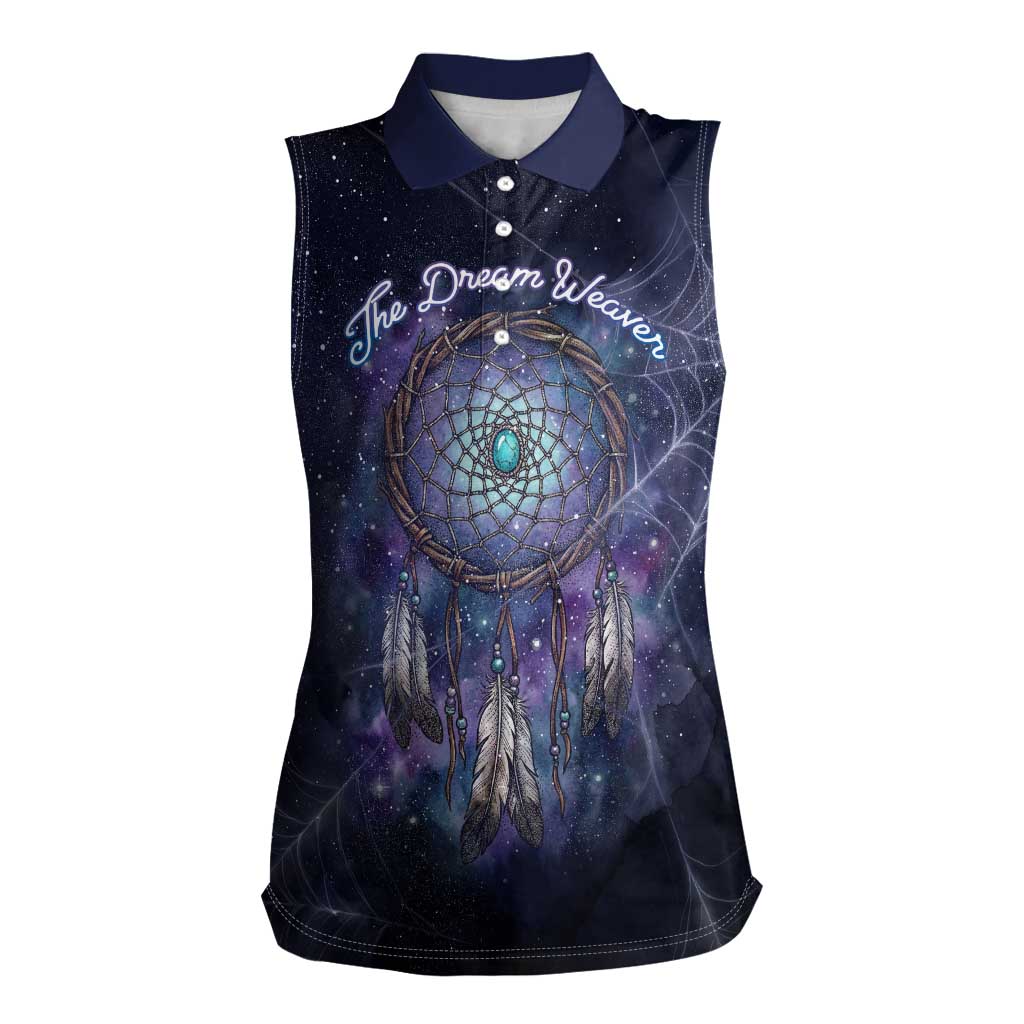 Dreamcatcher Native American Women Sleeveless Polo Shirt Feathers and Starry Night Sky The Dream Weaver Theme - Wonder Print Shop