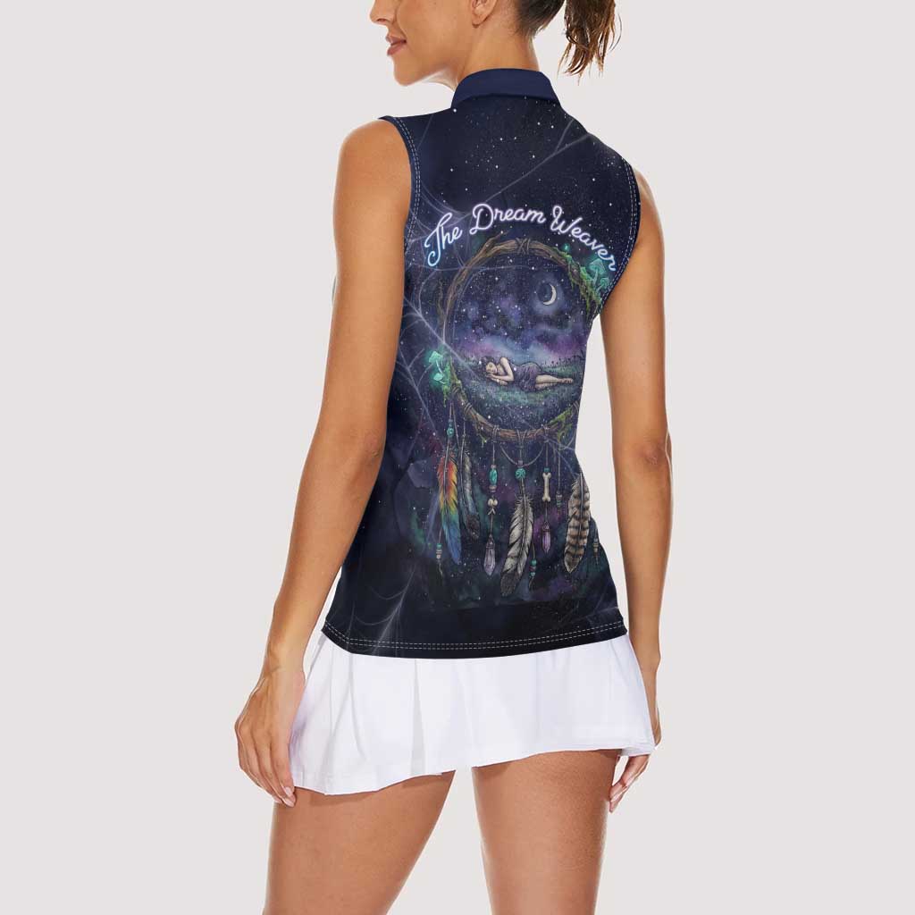 Dreamcatcher Native American Women Sleeveless Polo Shirt Feathers and Starry Night Sky The Dream Weaver Theme - Wonder Print Shop
