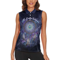 Dreamcatcher Native American Women Sleeveless Polo Shirt Feathers and Starry Night Sky The Dream Weaver Theme - Wonder Print Shop