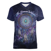 Dreamcatcher Native American Women V-Neck T-Shirt Feathers and Starry Night Sky The Dream Weaver Theme - Wonder Print Shop