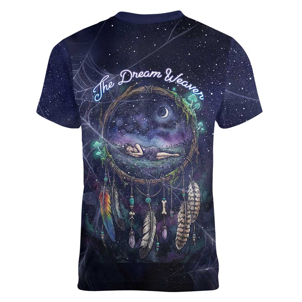 Dreamcatcher Native American Women V-Neck T-Shirt Feathers and Starry Night Sky The Dream Weaver Theme - Wonder Print Shop