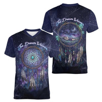 Dreamcatcher Native American Women V-Neck T-Shirt Feathers and Starry Night Sky The Dream Weaver Theme - Wonder Print Shop