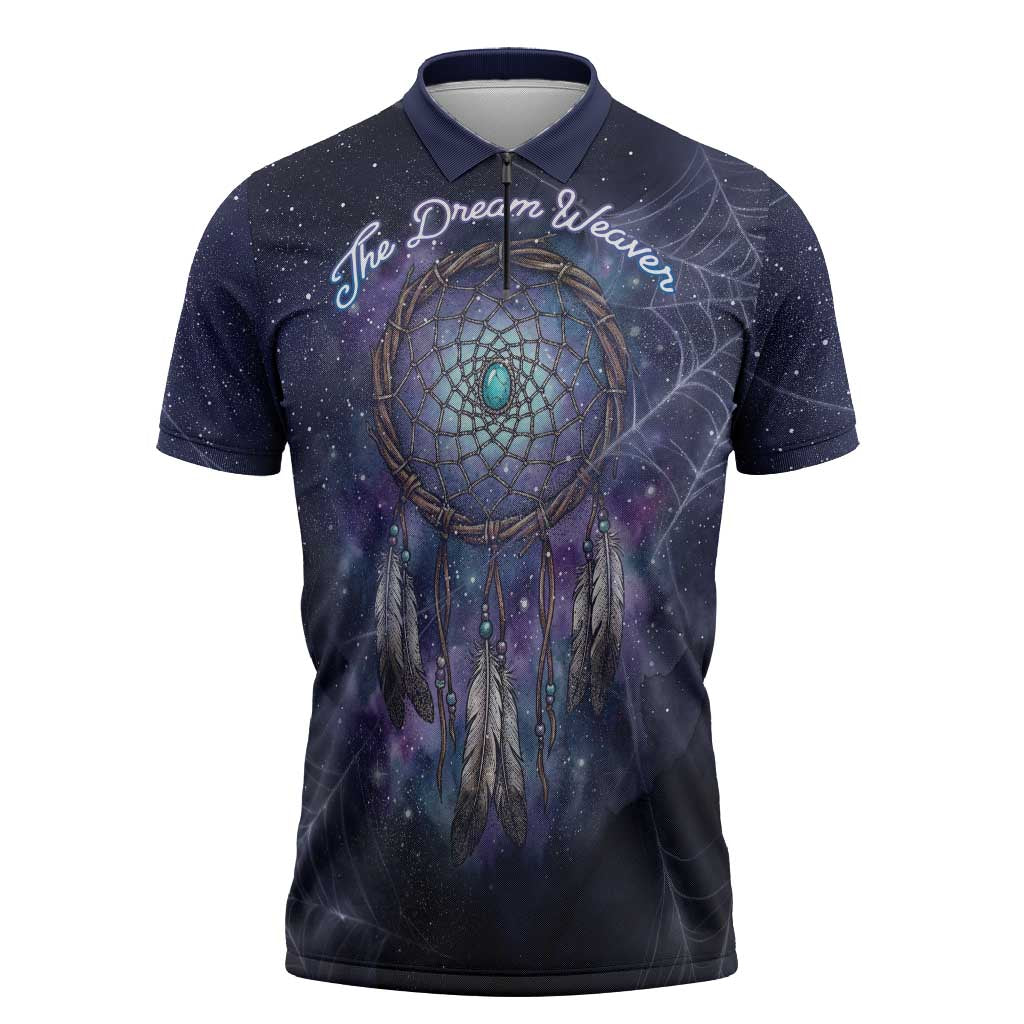Dreamcatcher Native American Zipper Polo Shirt Feathers and Starry Night Sky The Dream Weaver Theme - Wonder Print Shop