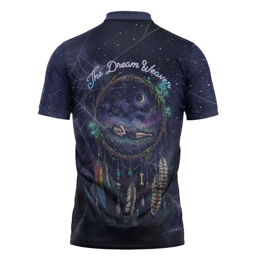 Dreamcatcher Native American Zipper Polo Shirt Feathers and Starry Night Sky The Dream Weaver Theme - Wonder Print Shop