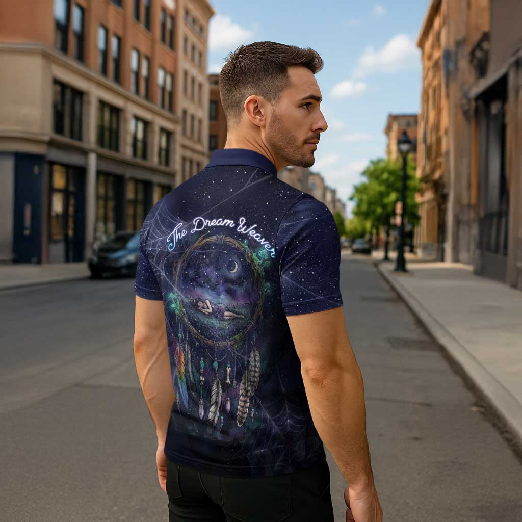 Dreamcatcher Native American Zipper Polo Shirt Feathers and Starry Night Sky The Dream Weaver Theme - Wonder Print Shop