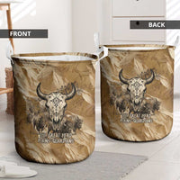 Buffalo Skull Native American Laundry Basket Tribal Symbols and Mountain Scene Great Herd and Plains Guardians - Wonder Print Shop
