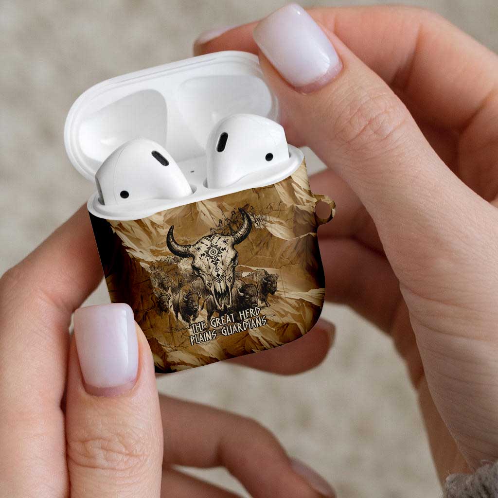 Buffalo Skull Native American AirPods Case Tribal Symbols and Mountain Scene Great Herd and Plains Guardians - Wonder Print Shop
