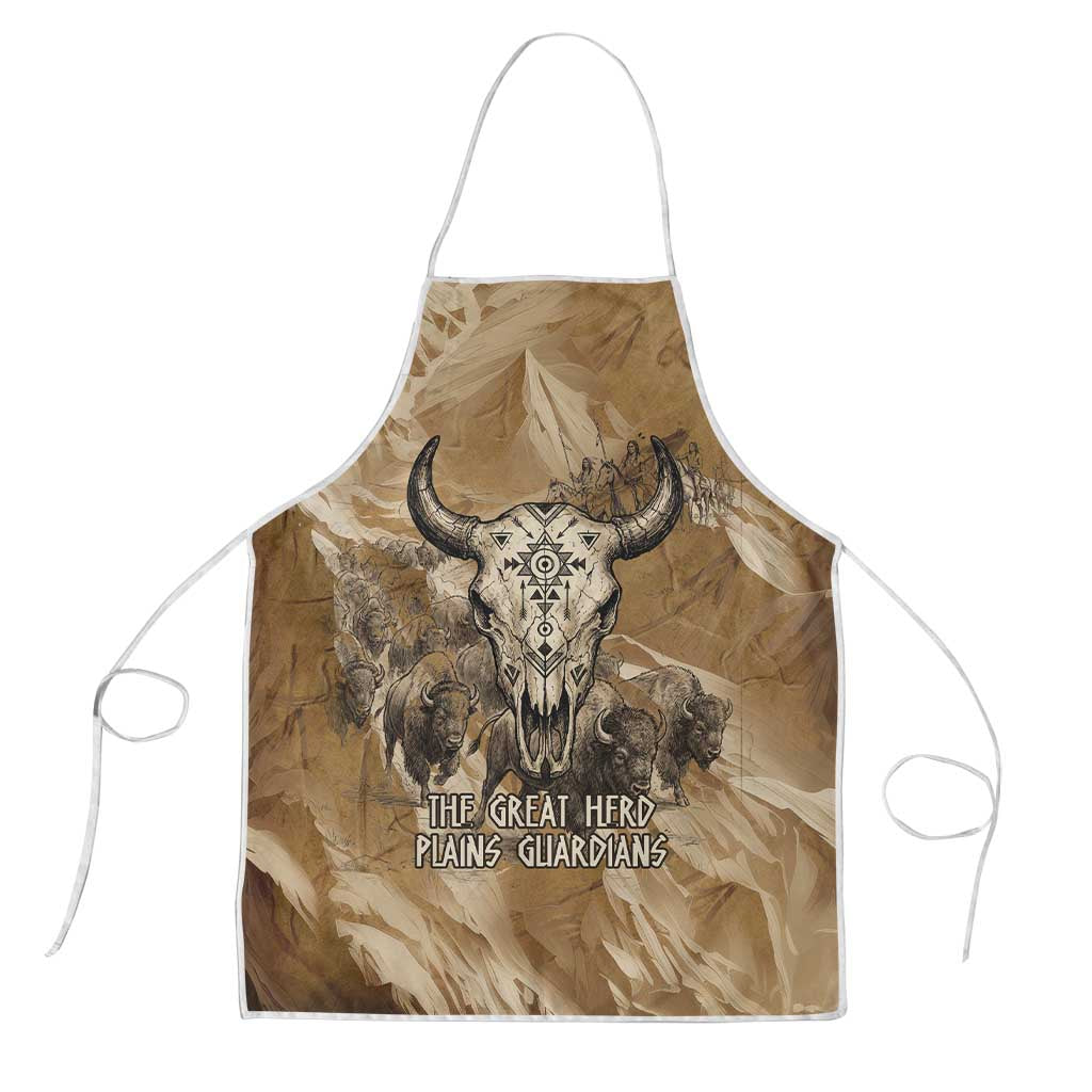 Buffalo Skull Native American Apron Tribal Symbols and Mountain Scene Great Herd and Plains Guardians - Wonder Print Shop