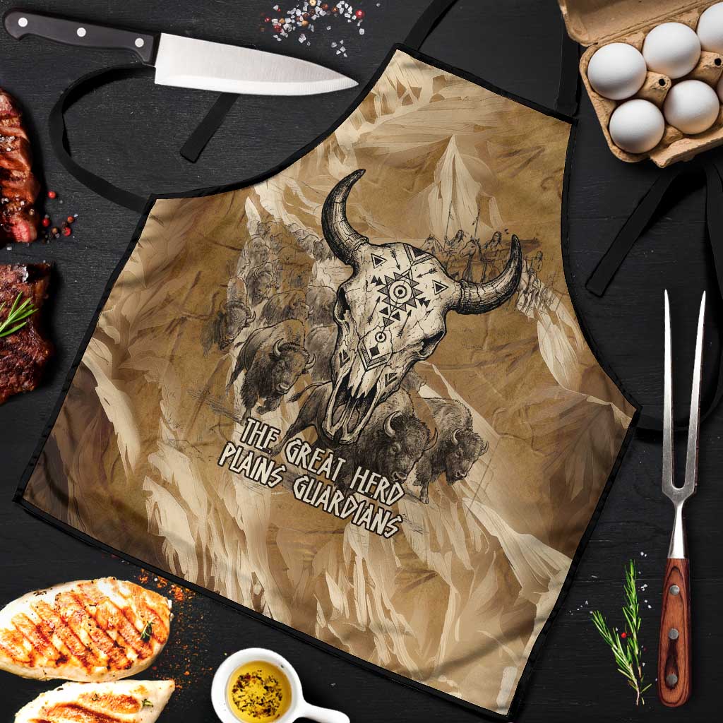 Buffalo Skull Native American Apron Tribal Symbols and Mountain Scene Great Herd and Plains Guardians - Wonder Print Shop
