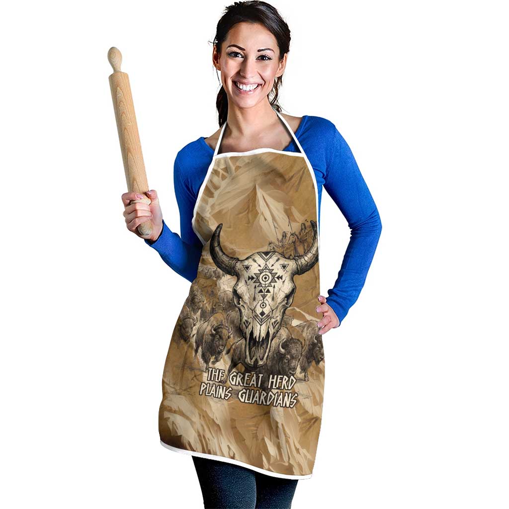 Buffalo Skull Native American Apron Tribal Symbols and Mountain Scene Great Herd and Plains Guardians - Wonder Print Shop