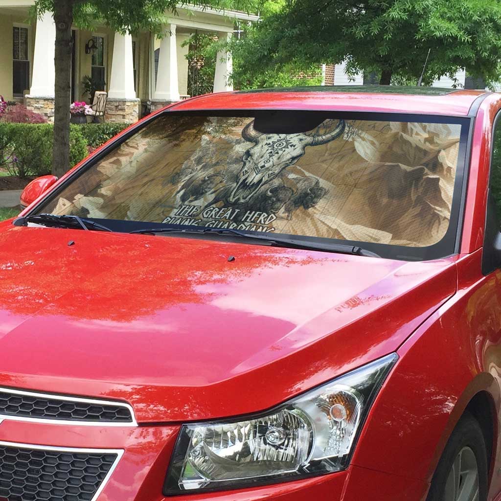 Buffalo Skull Native American Auto Sun Shade Tribal Symbols and Mountain Scene Great Herd and Plains Guardians - Wonder Print Shop