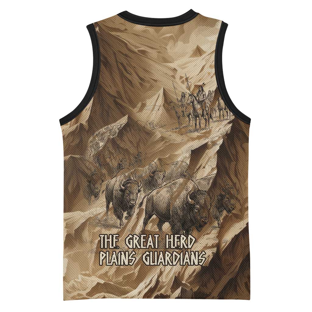 Buffalo Skull Native American Basketball Jersey Tribal Symbols and Mountain Scene Great Herd and Plains Guardians - Wonder Print Shop