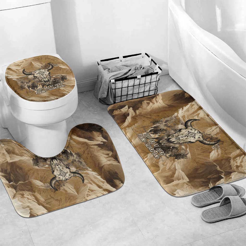 Buffalo Skull Native American Bathroom Set Tribal Symbols and Mountain Scene Great Herd and Plains Guardians - Wonder Print Shop