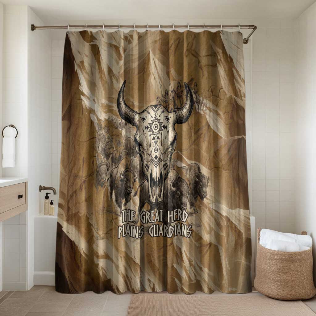 Buffalo Skull Native American Bathroom Set Tribal Symbols and Mountain Scene Great Herd and Plains Guardians - Wonder Print Shop