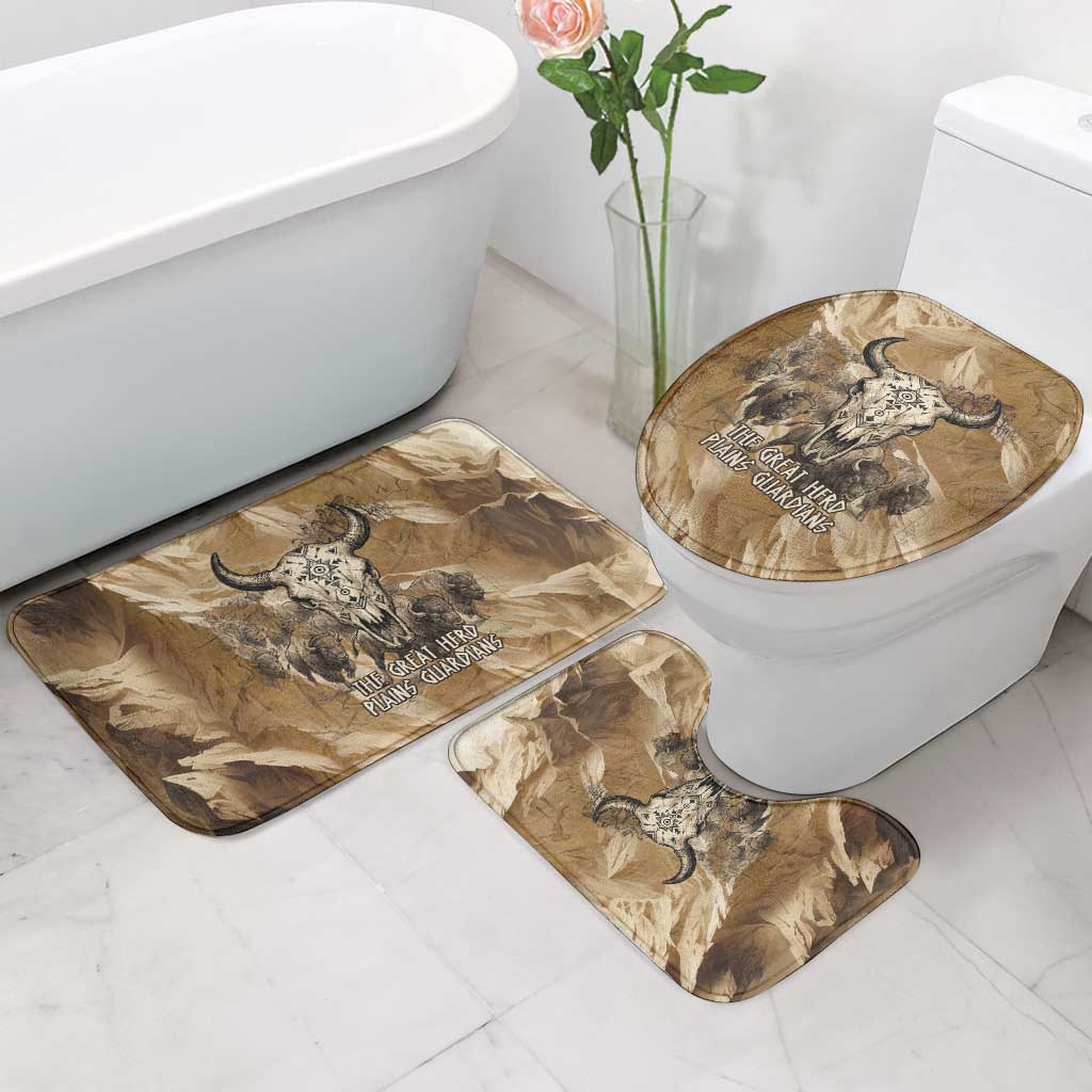 Buffalo Skull Native American Bathroom Set Tribal Symbols and Mountain Scene Great Herd and Plains Guardians - Wonder Print Shop