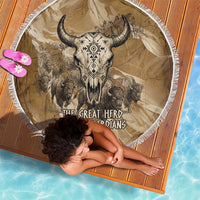 Buffalo Skull Native American Beach Blanket Tribal Symbols and Mountain Scene Great Herd and Plains Guardians - Wonder Print Shop