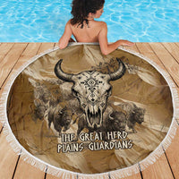 Buffalo Skull Native American Beach Blanket Tribal Symbols and Mountain Scene Great Herd and Plains Guardians - Wonder Print Shop
