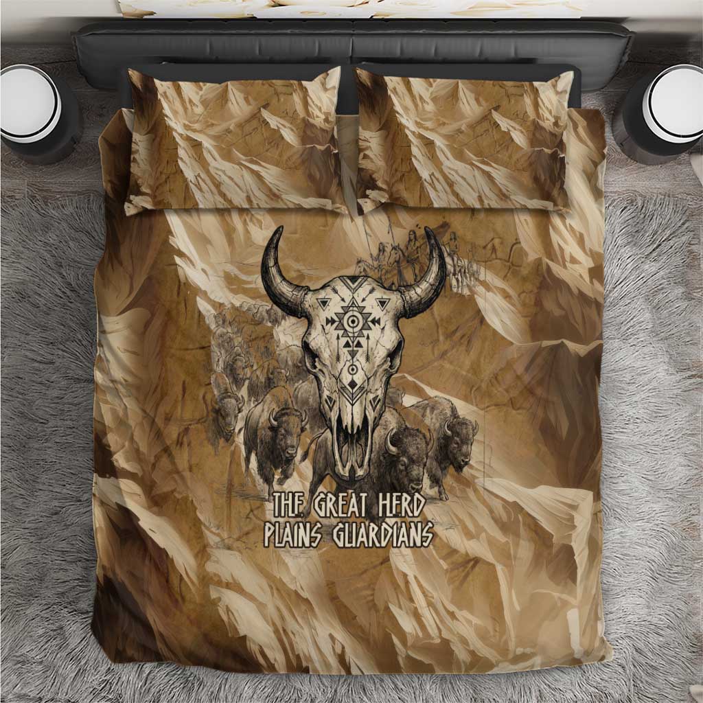 Buffalo Skull Native American Bedding Set Tribal Symbols and Mountain Scene Great Herd and Plains Guardians - Wonder Print Shop