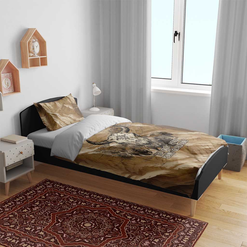 Buffalo Skull Native American Bedding Set Tribal Symbols and Mountain Scene Great Herd and Plains Guardians - Wonder Print Shop