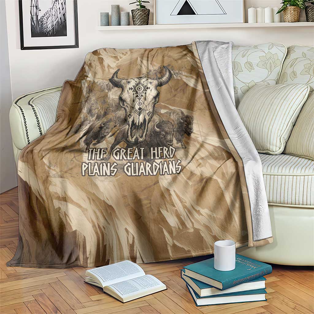 Buffalo Skull Native American Blanket Tribal Symbols and Mountain Scene Great Herd and Plains Guardians - Wonder Print Shop