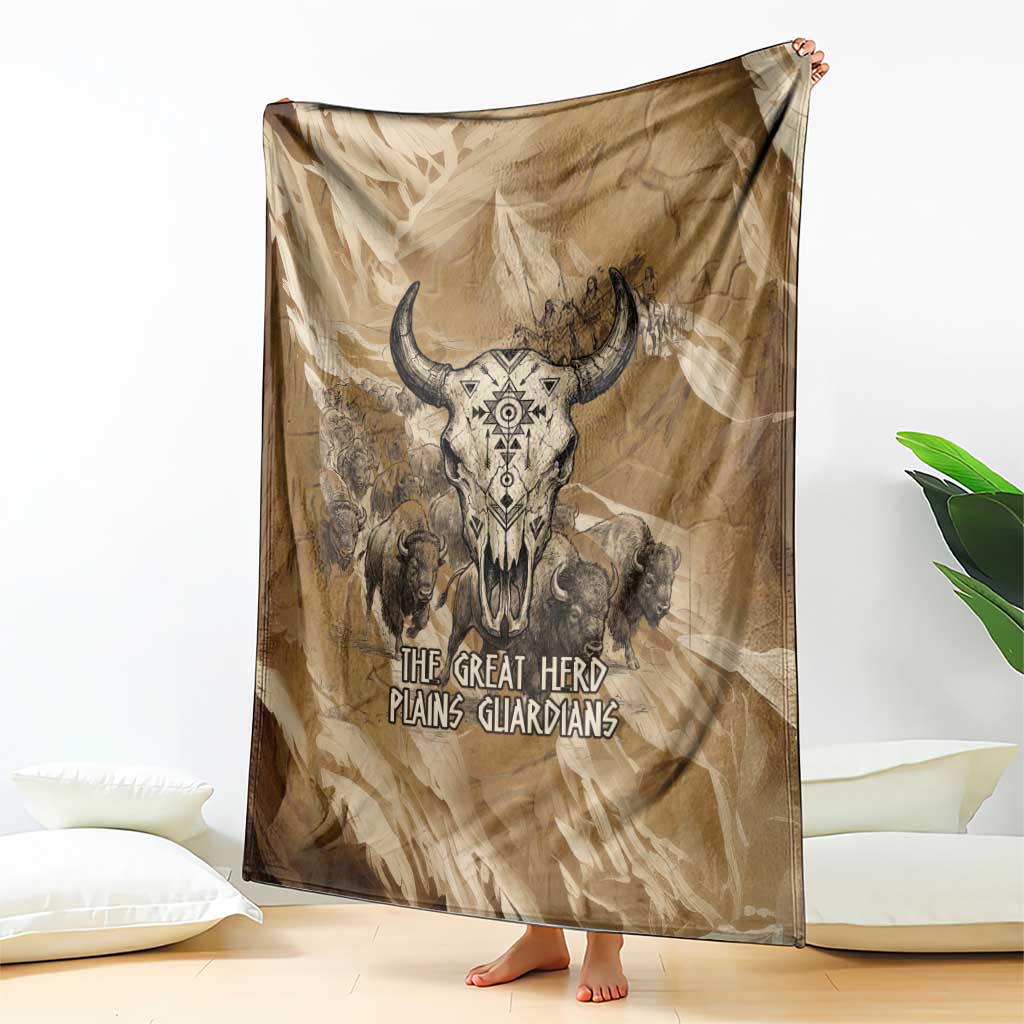 Buffalo Skull Native American Blanket Tribal Symbols and Mountain Scene Great Herd and Plains Guardians - Wonder Print Shop